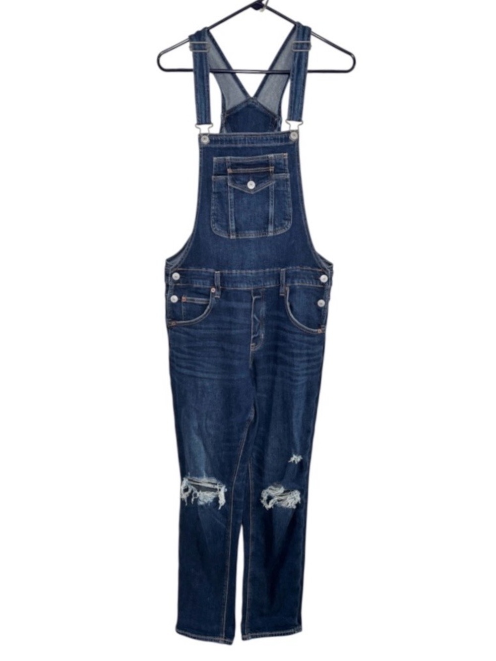 American Eagle Outfitters Dark Blue Distressed Denim Overalls Size M